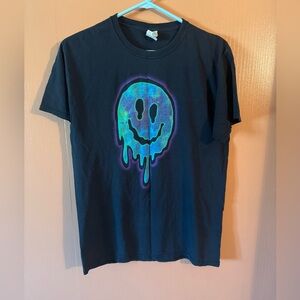 Smiley Face Drip Graphic Tee | Black Short Sleeve T-Shirt | Size Medium